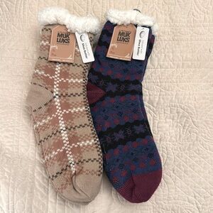 2 pair Muk Luks furry socks.  NWT. Size L/XL (8.5-11)